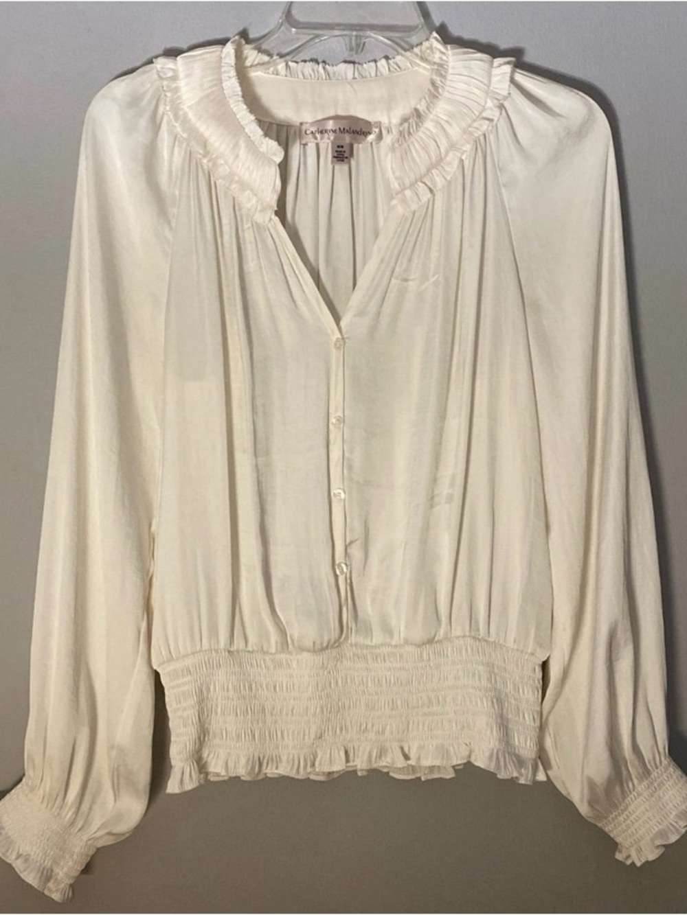 Catherine Malandrino Ivory Cream Romantic Ruffle Balloon Sleeve Blouse Top M